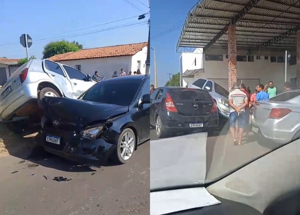 Carros ficam 'empilhados' após colisão em cruzamento na cidade de Cocal