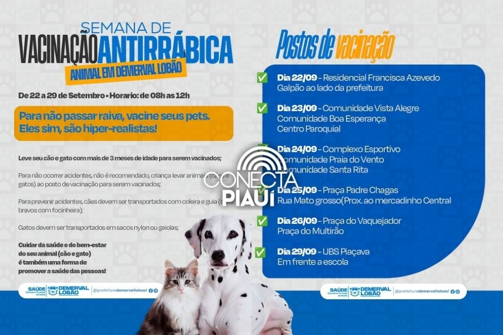 Demerval Lobão inicia Semana de Vacinação Antirrábica para cães e gatos