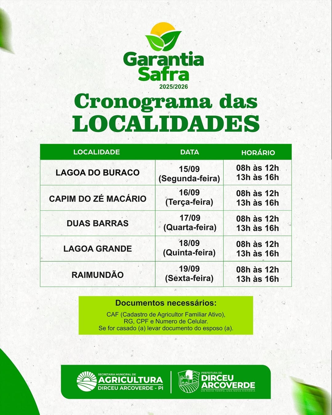 Dirceu Arcoverde inicia inscrições para o Garantia Safra 2025/2026