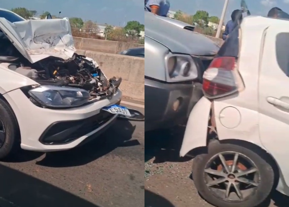 Engavetamento com seis carros é registrado no viaduto da Miguel Rosa, em Teresina