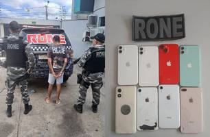 Homem é preso com celulares roubados no Conjunto Bela Vista III, em Teresina (Foto: Divulgação/PMPI)