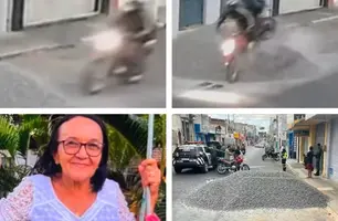 Idosa de 69 anos morre após cair de moto que colidiu com monte de britas no CE (Foto: Reprodução)