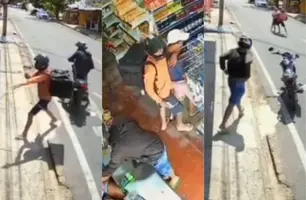 Imagens mostram assalto a mercadinho e tentativa de abordagem a PM em Teresina (Foto: Reprodução)