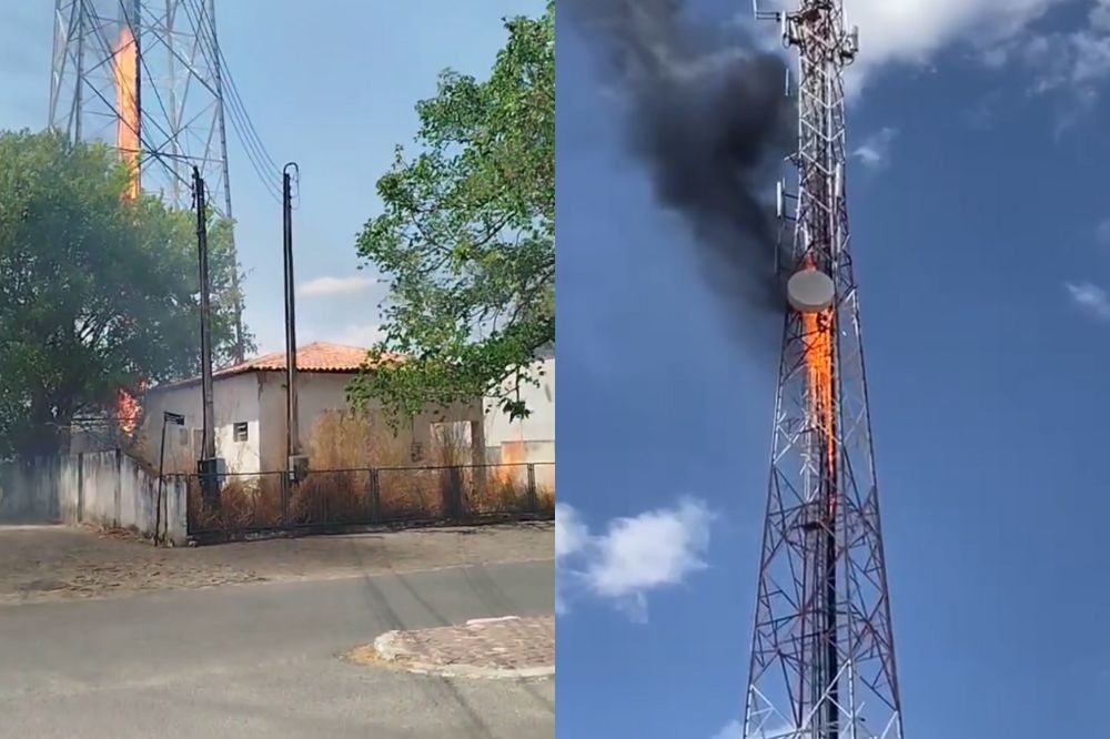 Incêndio atinge torre de telefonia no centro de Guadalupe