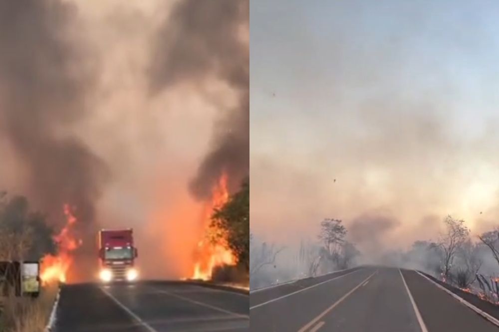 Incêndio de grandes proporções causa interdição na BR-343 perto de Campo Maior