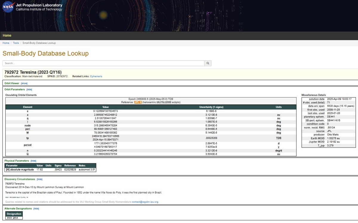 Jovem piauiense descobre asteroides e nomeia um deles em homenagem a Teresina