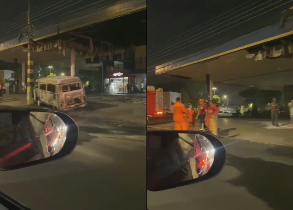 Kombi pega fogo em posto de combustíveis e causa danos na zona Leste de Teresina