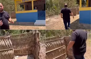 Prefeito reforma escola mas deixa banheiro de palha em cidade do Maranhão (Foto: Reprodução)