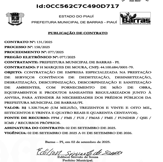 Prefeitura de Barras fecha contrato R$ 1,3 milhão sob suspeita de irregularidades