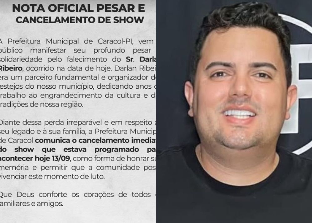Prefeitura de Caracol cancela show em luto pela morte de Darlan Ribeiro