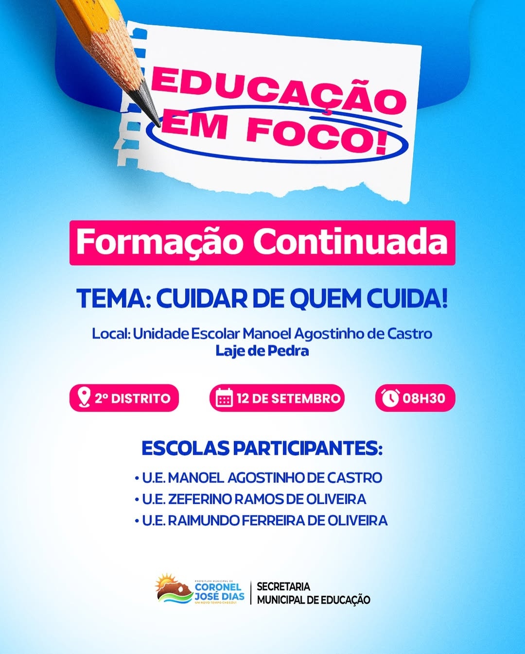 Prefeitura de Coronel José Dias realiza evento de formação continuada