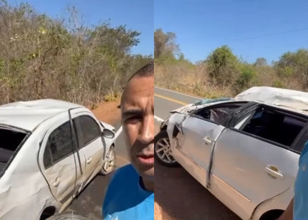 Sargento da PM sobrevive a capotamento após colisão com urubus no Piauí