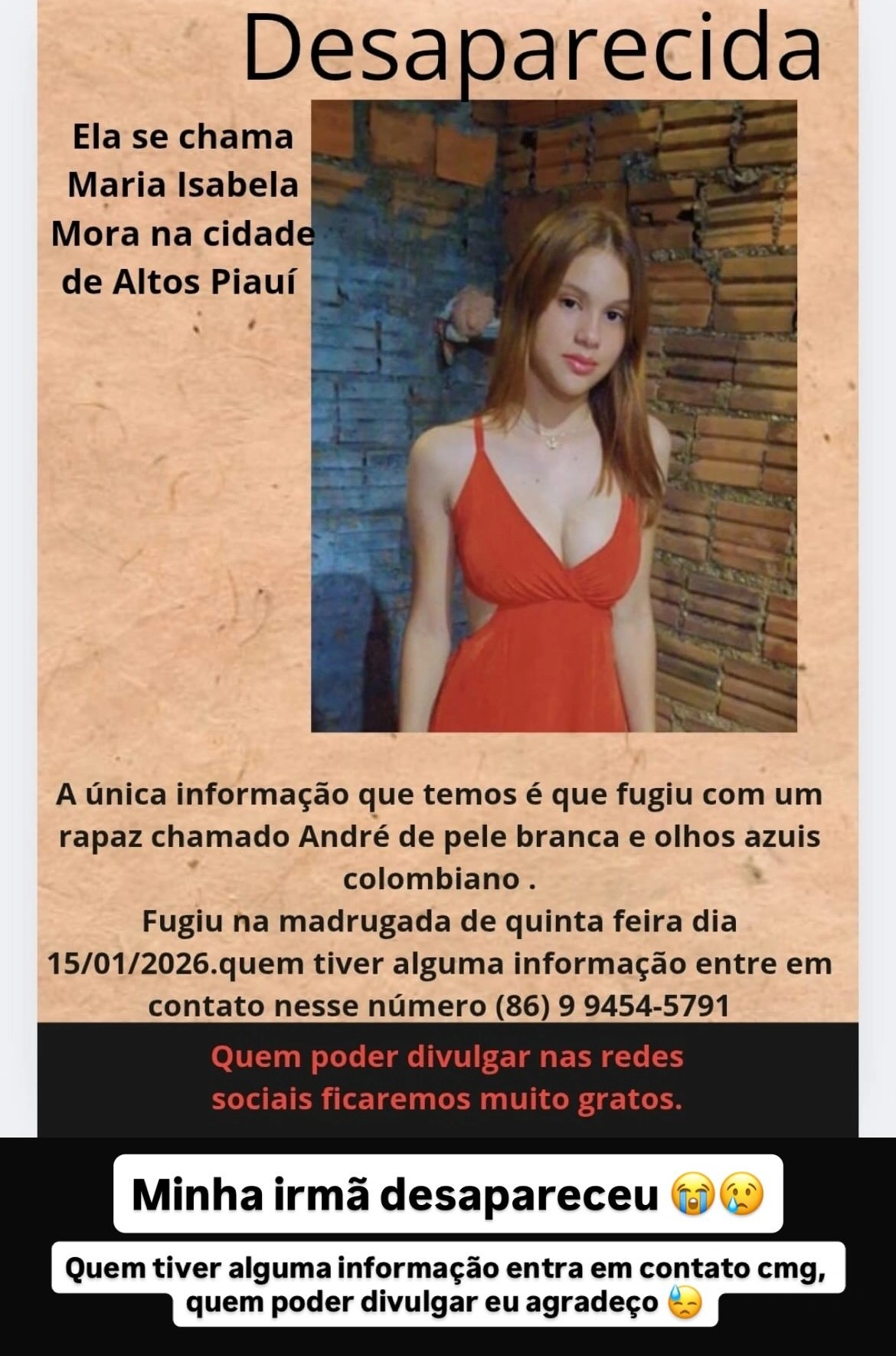 Altos: família de adolescente desaparecida relata golpe e segue sem resposta