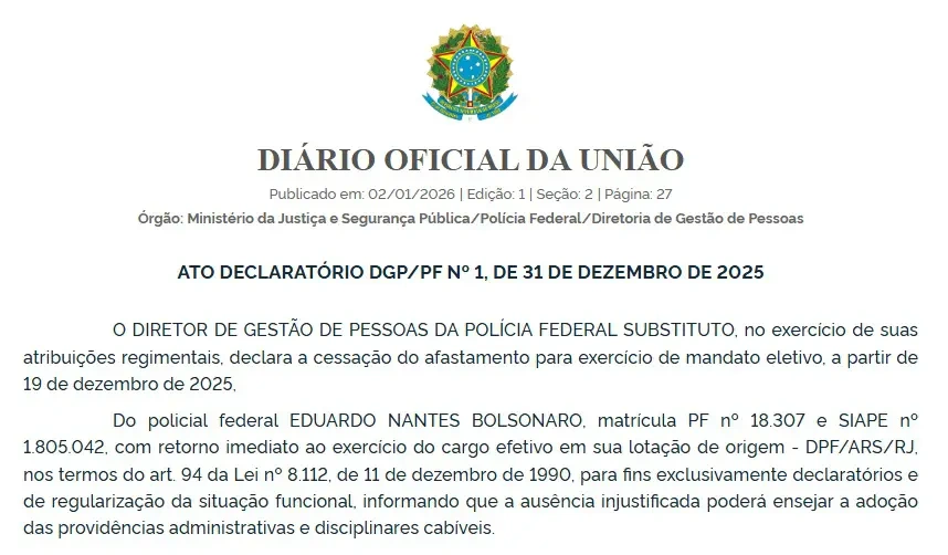 Ato de convocação foi feito através do Diário Oficial da União (DOU)
