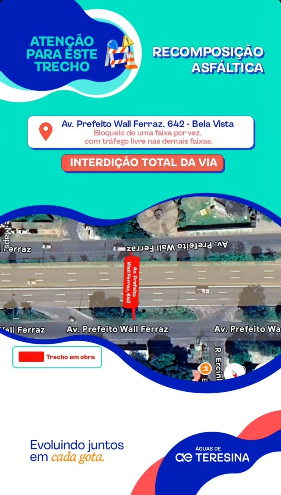 BR-316 terá interdição parcial neste sábado para obra da Águas de Teresina