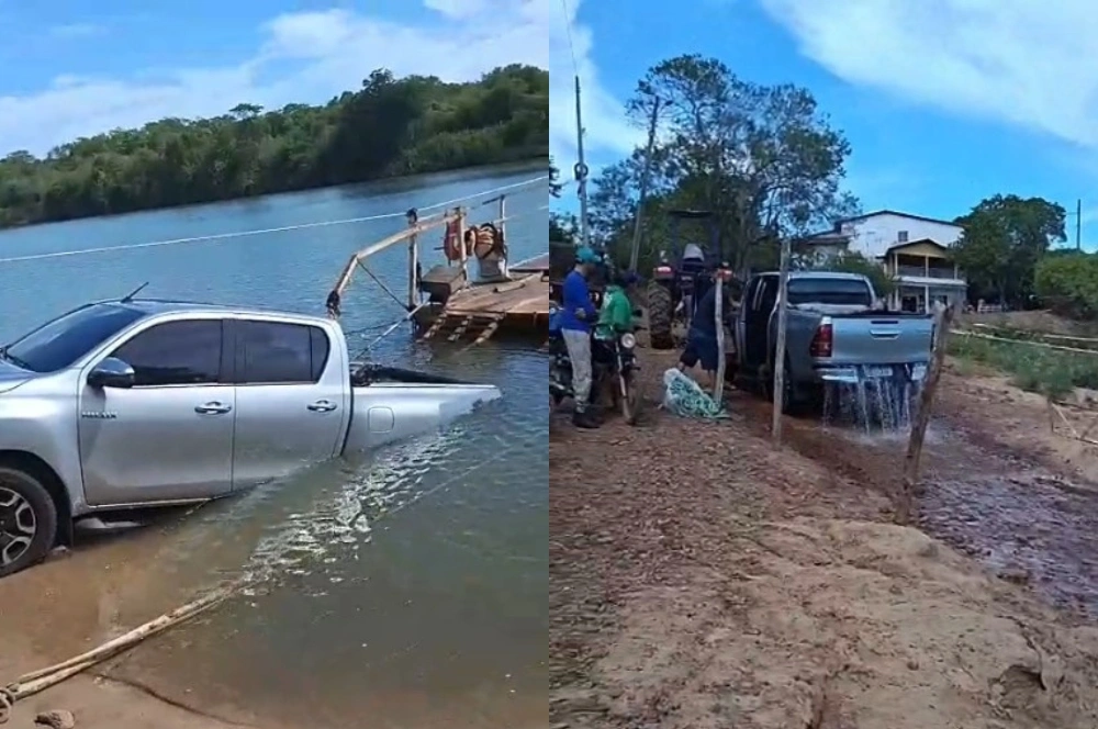 Caminhonete cai no Rio Longá durante travessia de balsa em Caxingó