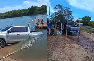 Caminhonete cai no Rio Longá durante travessia de balsa em Caxingó (Foto: Reprodução)