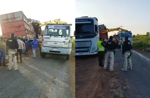 Carreta tomba na BR que liga Esperantina a Batalha e causa interdição parcial (Foto: Reprodução)