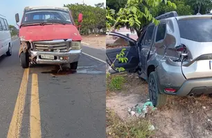 Carro tem perda total após acidente na BR-343, zona rural de Parnaíba (Foto: Reprodução)