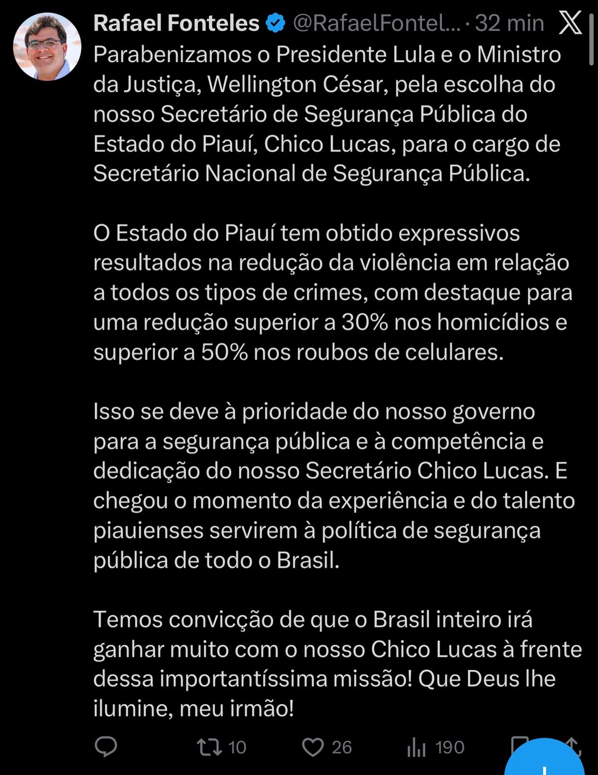 Chico Lucas, secretário de Segurança do Piauí, é escolhido para comandar a Senasp no MJSP