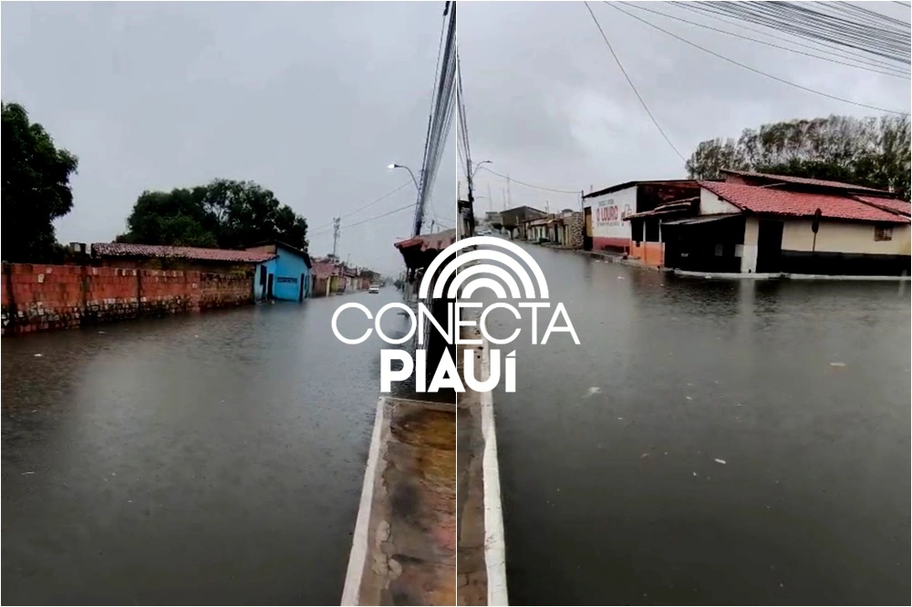 Chuva intensa faz 'Piscinão' transbordar e causa alagamentos em Parnaíba