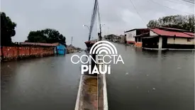 Chuva intensa faz 'Piscinão' transbordar e causa alagamentos em Parnaíba (Foto: Reprodução)
