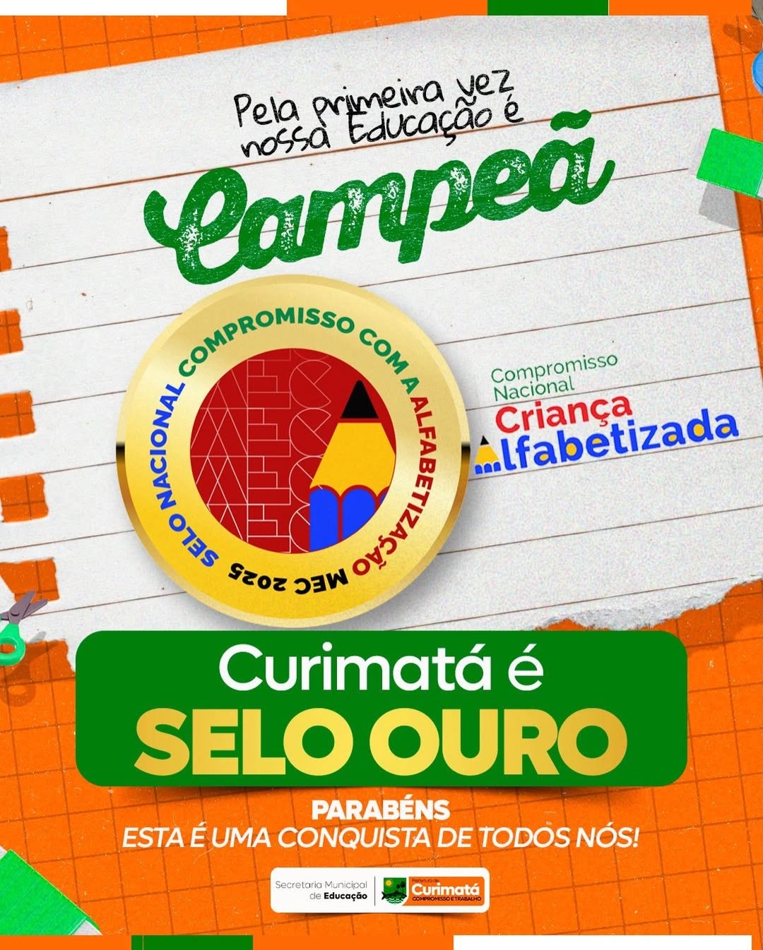 Curimatá conquista Selo Ouro em alfabetização e entra para o ranking de excelência