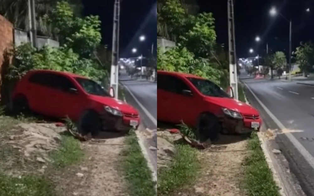 Estouro de pneu provoca acidente e deixa carro destruído na BR-343 em Floriano