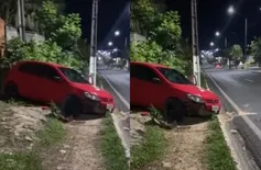 Estouro de pneu provoca acidente e deixa carro destruído na BR-343 em Floriano