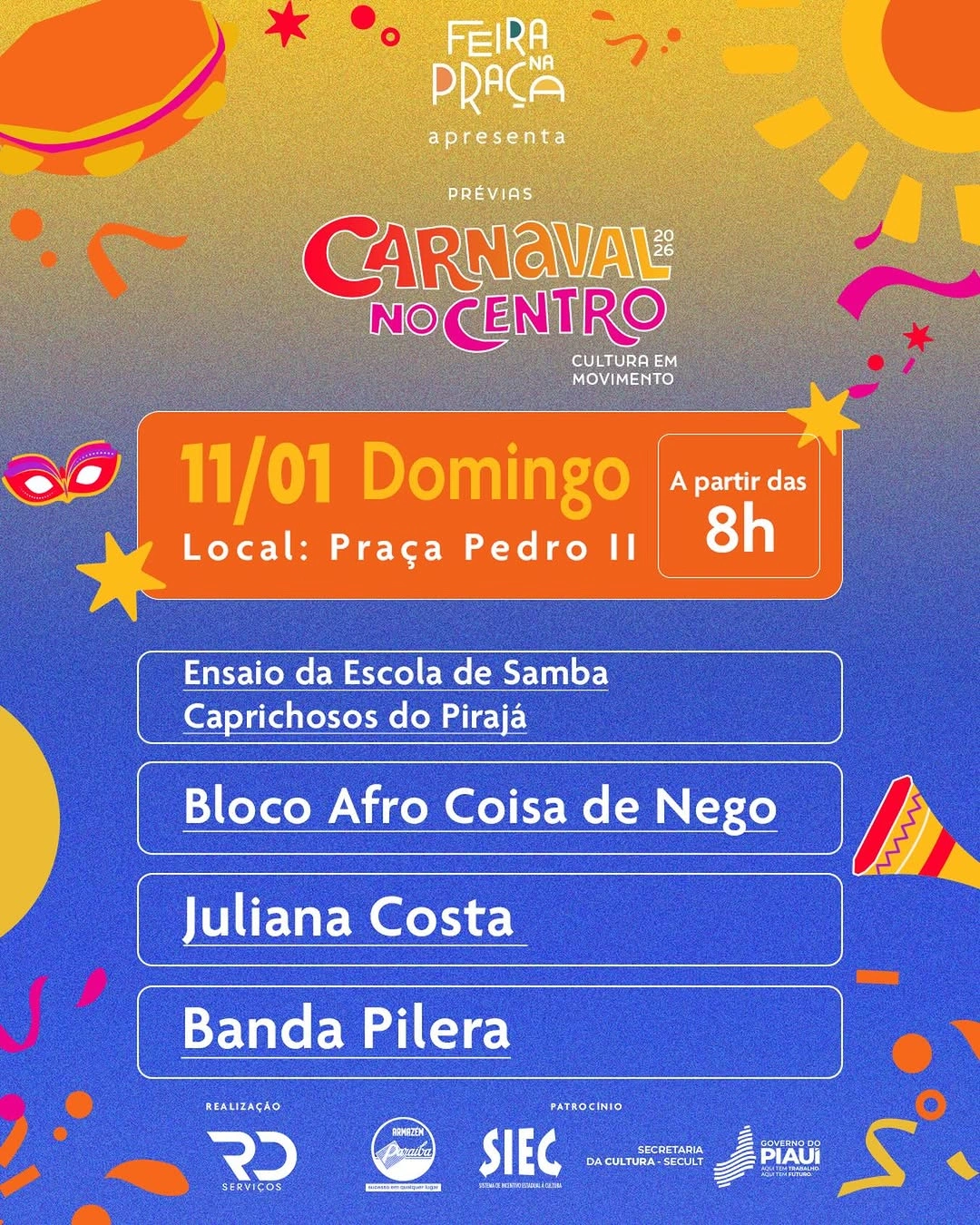 Feira na Praça embala segundo domingo de prévias carnavalescas em Teresina