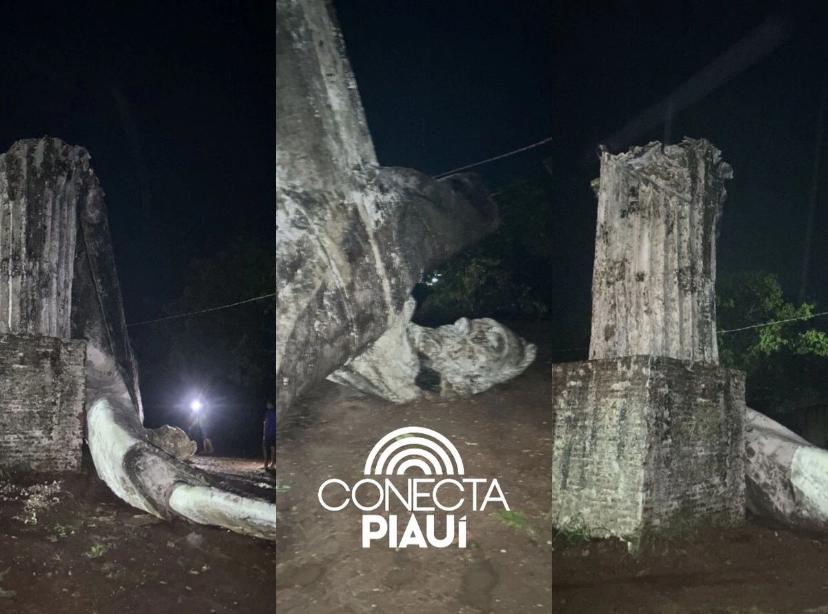 Imagem do Cristo Redentor desaba em Miguel Alves após fortes chuvas