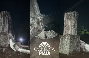 Imagem do Cristo Redentor desaba em Miguel Alves após fortes chuvas (Foto: Reprodução)