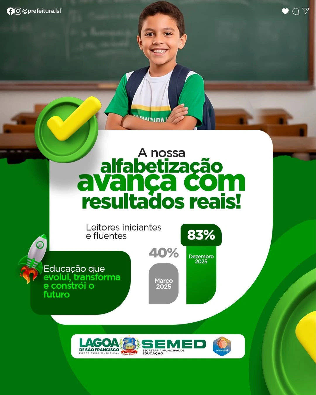 Lagoa do São Francisco alcança 83% de crianças alfabetizadas