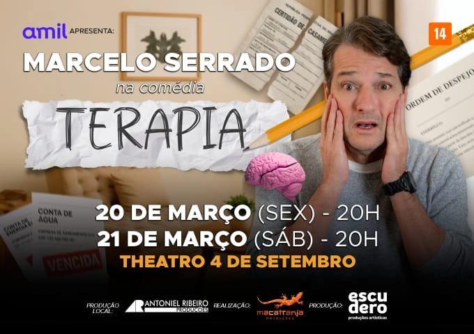Marcelo Serrado estreia em Teresina com a peça “Terapia” no Theatro 4 de Setembro