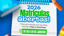 Matrículas 2026 abertas na rede municipal de Manoel Emídio (Foto: Reprodução)