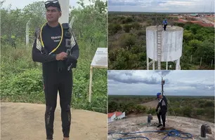 Mergulhador realiza limpeza em reservatório da cidade de Belém do Piauí (Foto: Reprodução)