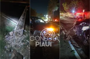 Motorista supostamente embriagado é detido após derrubar poste em Teresina (Foto: Conecta Piauí)
