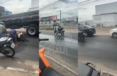 Óleo derramado em pista provoca queda de motociclistas em avenida de Teresina