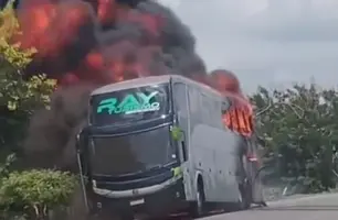 Ônibus pega fogo na BR-135, próximo a Capinzal do Norte (MA) (Foto: Reprodução)