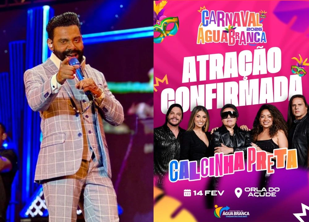 Pablo e Calcinha Preta são confirmados no Carnaval 2026 de Água Branca