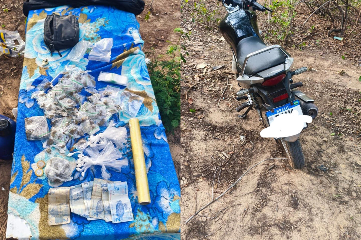 Polícia apreende drogas e motocicleta abandonada em matagal em Demerval Lobão