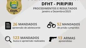 Polícia Civil publica números da DFHT de Piripiri contabilizados em 2025 (Foto: Reprodução)