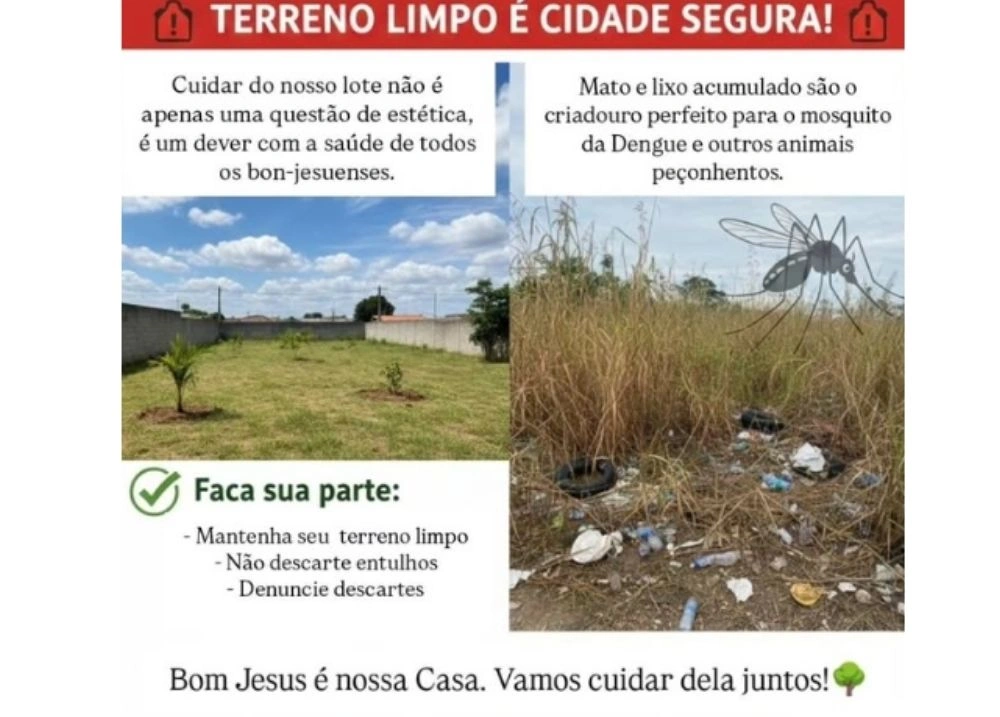 Prefeitura de Bom Jesus intensifica campanha de limpeza de terrenos contra dengue