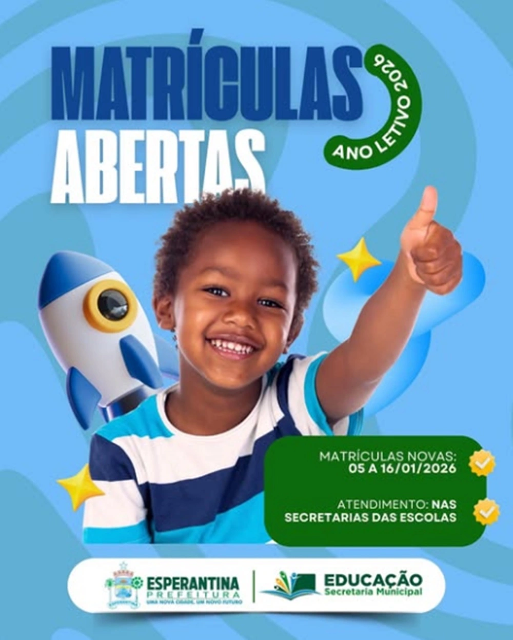 Prefeitura de Esperantina inicia matrículas para rede municipal de ensino em 2026