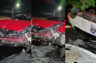 Veículo capota em acidente em Parnaíba e motorista foge após colisão