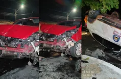 Veículo capota em acidente em Parnaíba e motorista foge após colisão