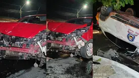 Veículo capota em acidente em Parnaíba e motorista foge após colisão (Foto: J. Marcos)