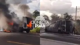 Veículo pega fogo em entroncamento na saída de Floriano (Foto: Reprodução)