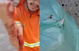 Vidro descartado de forma irregular fere trabalhador da coleta de lixo em Teresina (Foto: Reprodução)