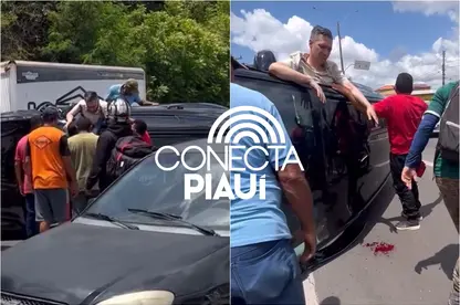 Vídeo: carro capota após colisão em Teresina e médico é socorrido por populares